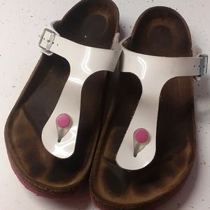 White and pink patent Birkenstocks